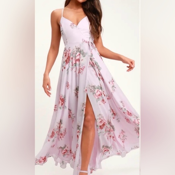 Lulus Dresses & Skirts - Lulu's Dusty whimsy boho wedding cottagecore Pink Floral wrap Dress large